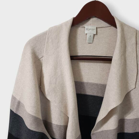 Chico's Zenergy Cotton Cashmere Long Open Cardigan Stripe Colorblock Sz XL (4) - Picture 3 of 14